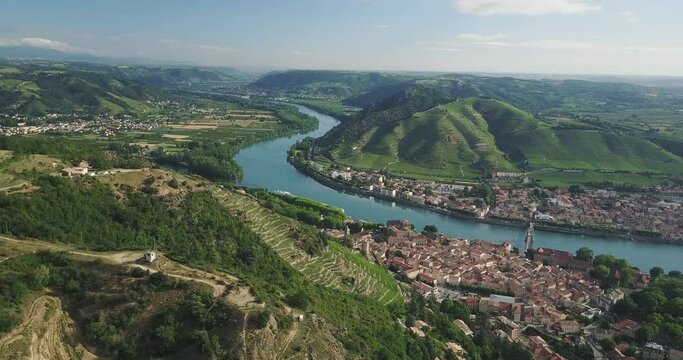 Aerial view of the Hermitage hill, from the heights of Tournon, France