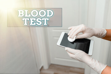 Word writing text Blood Test. Business photo showcasing Extracted blood sample from an organism to...