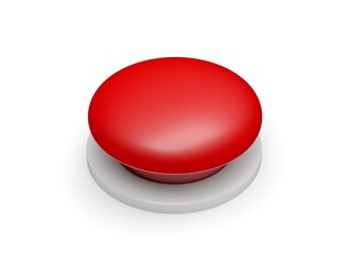 Red button isolated on white background. 3d illustration.