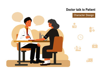 male doctor talk to old woman cartoon character design