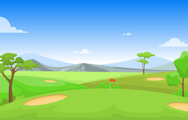 Obraz na płótnie Canvas Golf Field Flag Green Grass Tree Outdoor Sport Landscape