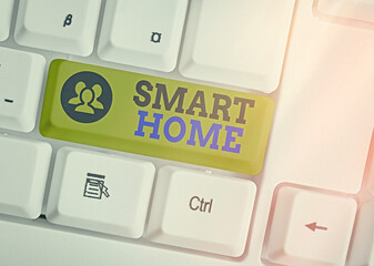 Text sign showing Smart Home. Business photo showcasing equipped home can be controlled remotely by...