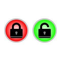 Vector padlock is locked and open. Illustration of buttons for web and software.