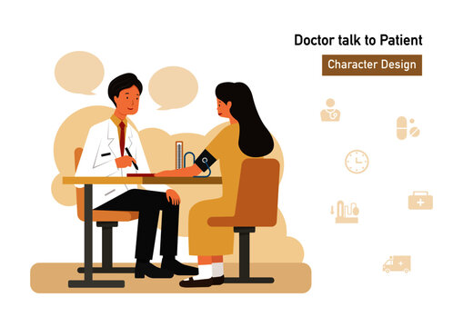 male doctor talk to woman cartoon character design