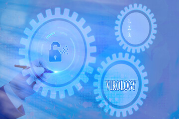 Writing note showing Virology. Business concept for branch of science dealing with the variety of...