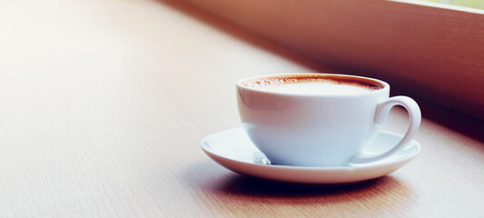 Business time or startup workplace with coffee in relaxation morning for working