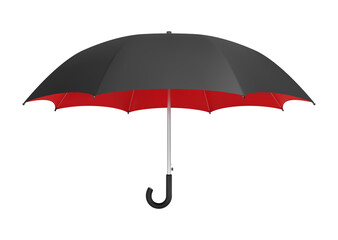Black and red umbrella. Side view realistic vector mockup.