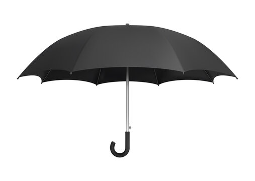 Black Umbrella Template. Side View Realistic Vector Mockup.