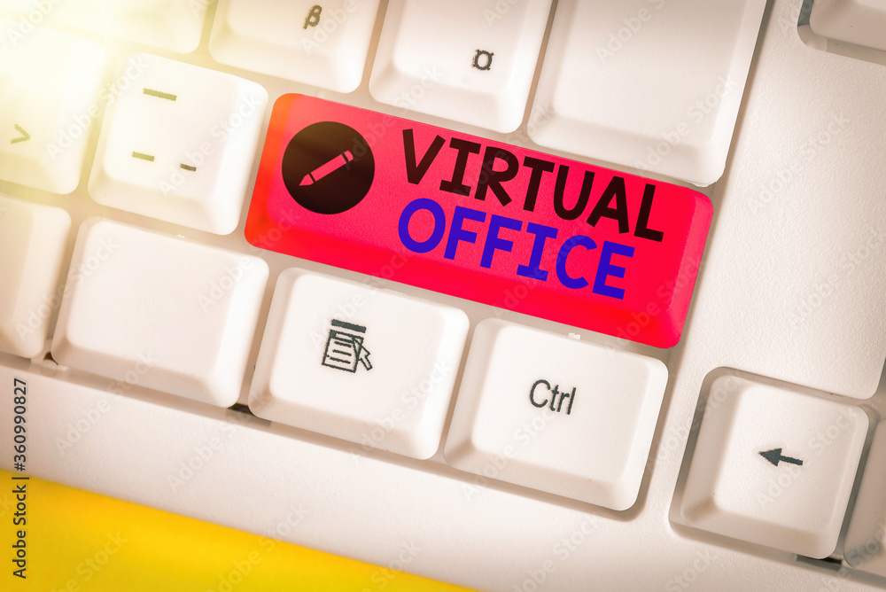 Poster writing note showing virtual office. business concept for operational domain of any business or orga
