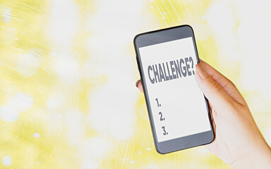 Handwriting text writing Challenge Question. Conceptual photo Invitation to engage in a race in...