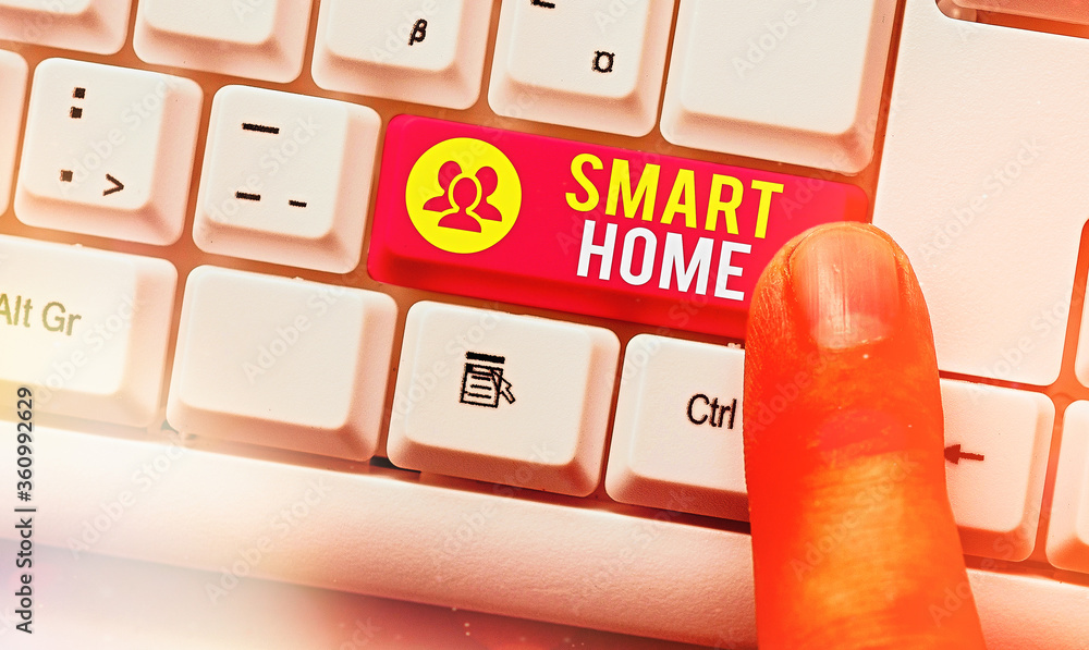 Poster word writing text smart home. business photo showcasing equipped home can be controlled remotely by 