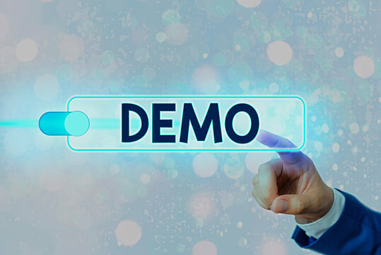 Conceptual hand writing showing Demo. Concept meaning exemplification display expression show visual communication reflection Graphics padlock for web data security application system