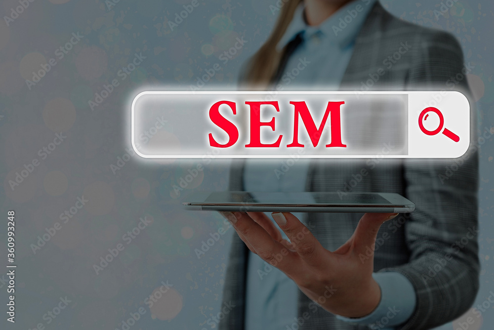 Poster text sign showing sem. business photo text search engine marketing internet marketing involves promo