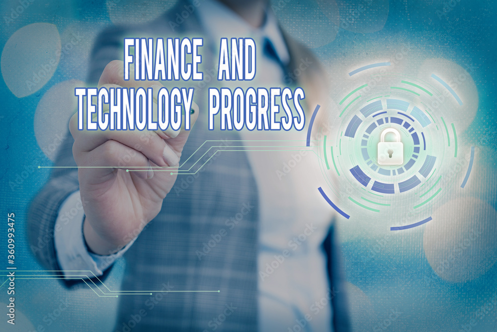 Poster writing note showing finance and technology progress. business concept for helps develop innovative 