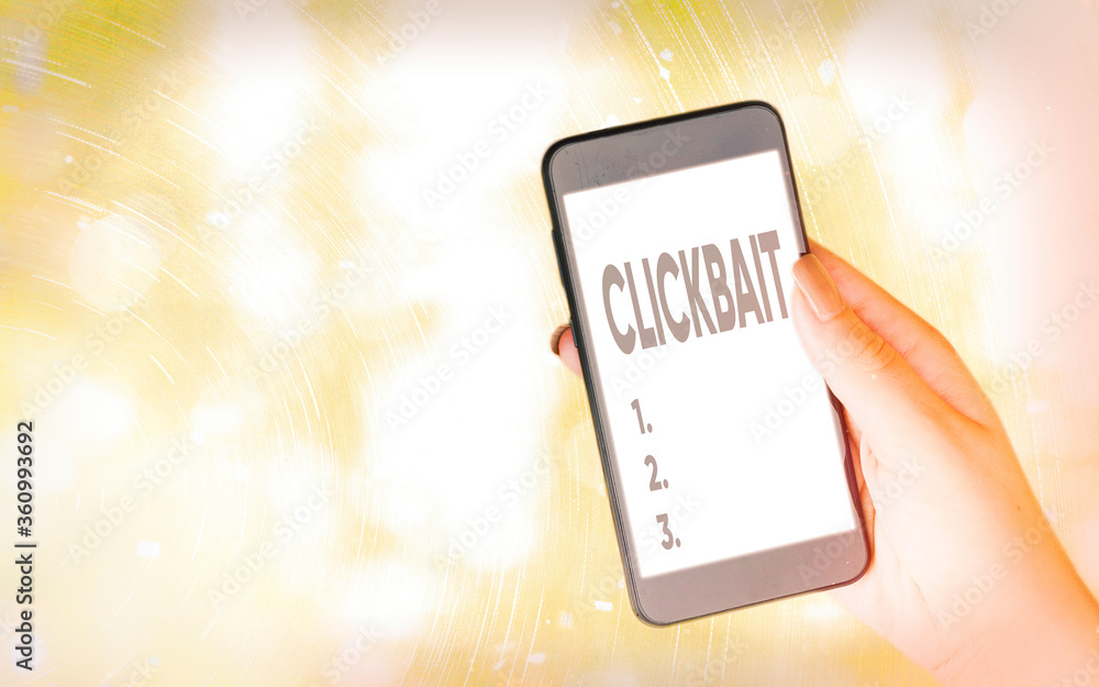 Poster handwriting text writing clickbait. conceptual photo the main purpose is to attract attention to a p
