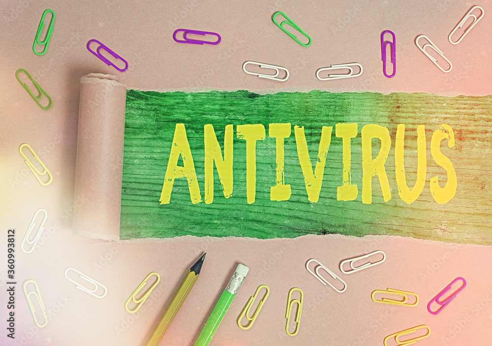 Poster writing note showing antivirus. business concept for suitable for the detection and removal of compu