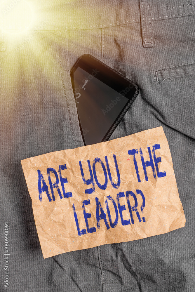 Poster writing note showing are you the leader question. business concept for asking for the qualification 