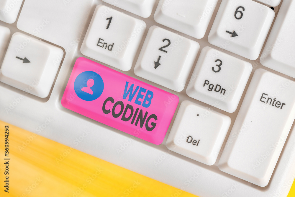 Poster conceptual hand writing showing web coding. concept meaning a system of symbols and rules used to re