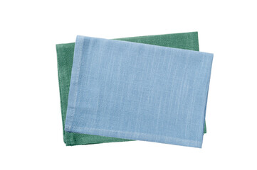 Blue and green cotton napkins isolated on white background