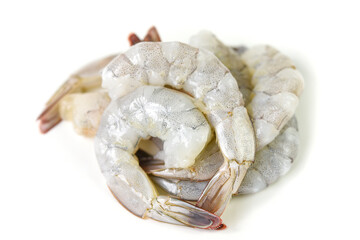 Fresh raw shrimps prawns isolated on white background - Peel shrimp seafood