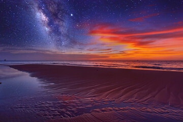 Beautiful nightscape with Starry night and Milky Way Galaxy rising in Kudat Sabah North Borneo....