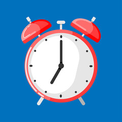 red ringing alarm clock flat icon vector illustration, cartoon. isolated stock vector