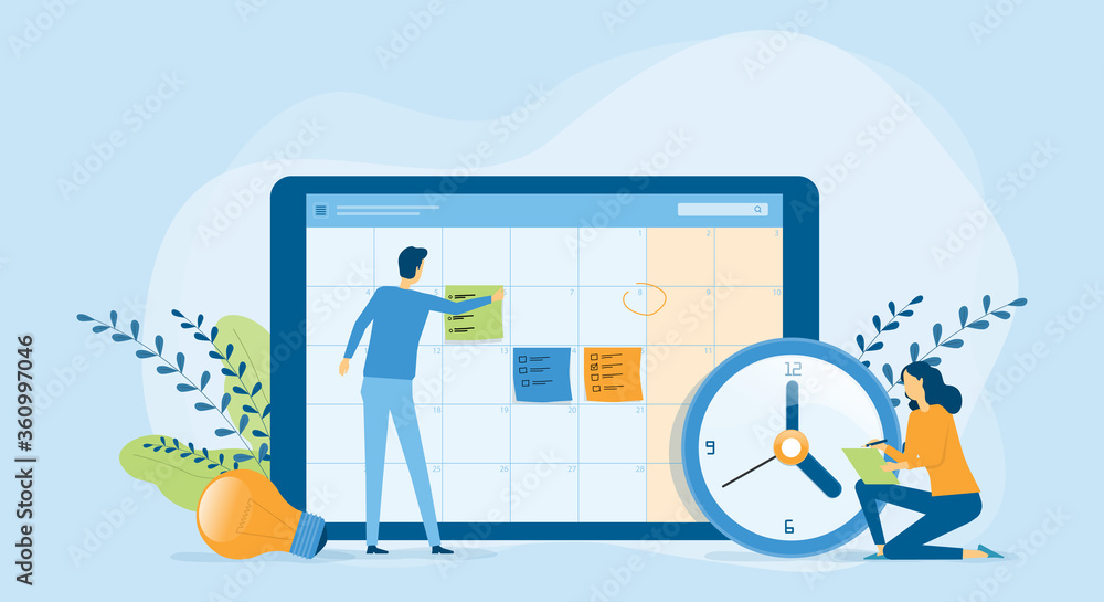 Aufkleber flat vector illustration design business planning concept and business people team working with digi