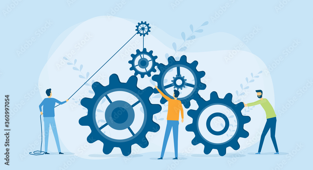 Poster flat vector illustration design business process and business team working concept