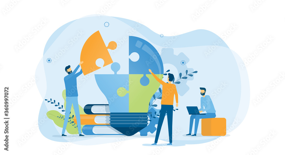 Aufkleber flat vector illustration design business creative process and business team meeting for brainstormin