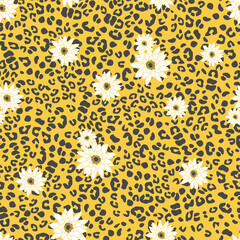 leopard animal abstract geometric with yellow white floral print pattern design