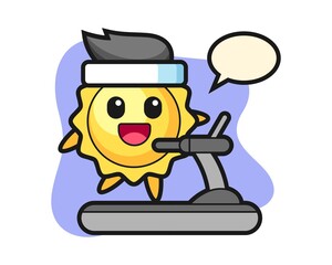 Fototapeta premium Sun cartoon walking on the treadmill