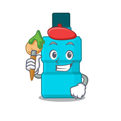 Mouthwash artist cartoon picture style paint a landscape using a brush