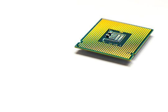 CPU - Central processing unit microchip isolated on white background with copy space