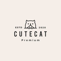 cute cat hipster vintage logo vector icon illustration