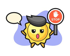 Sun cartoon holding a stop sign