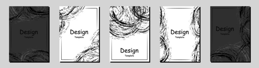Obraz premium black color brush ruff paint for book cover template vector set