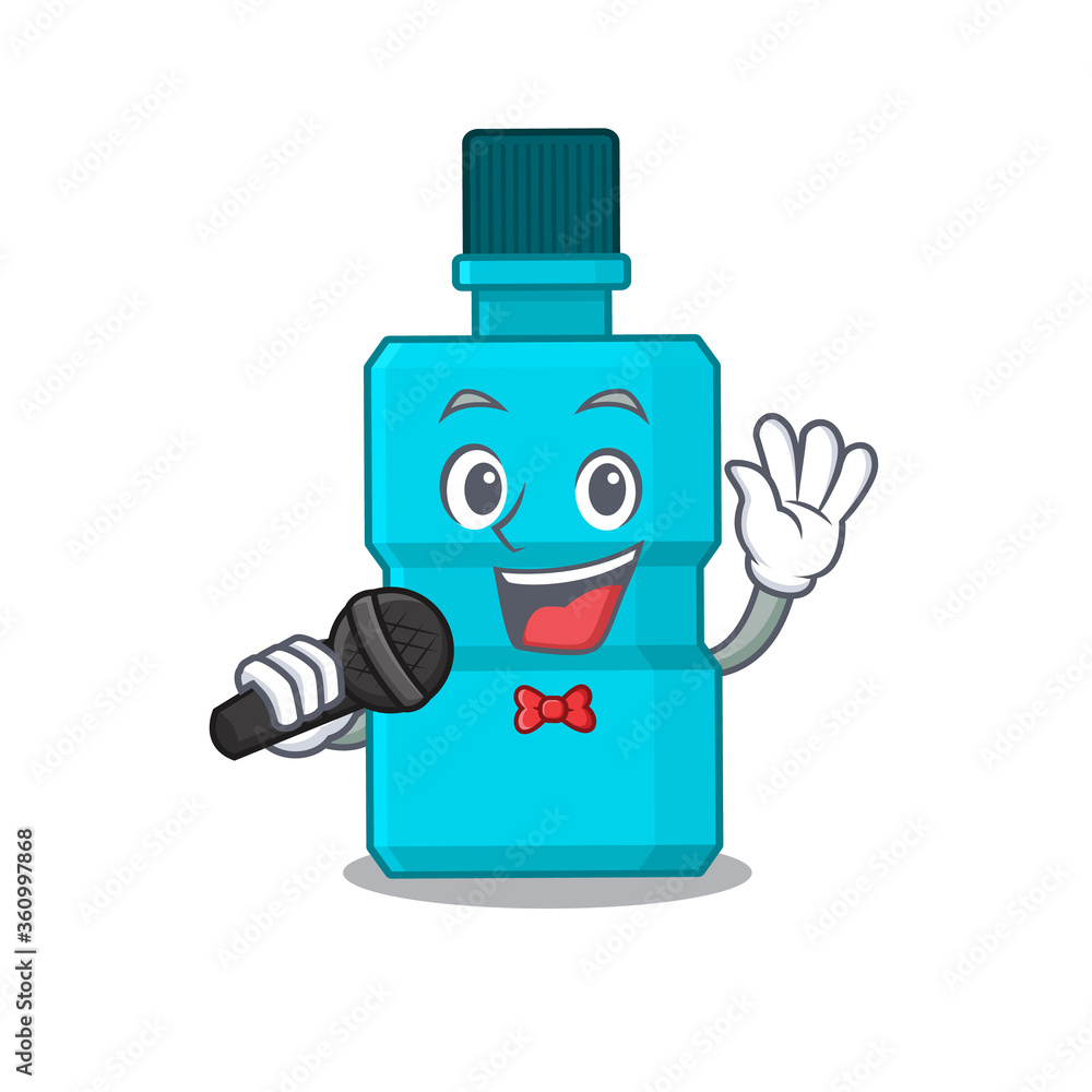 Wall mural caricature character of mouthwash happy singing with a microphone