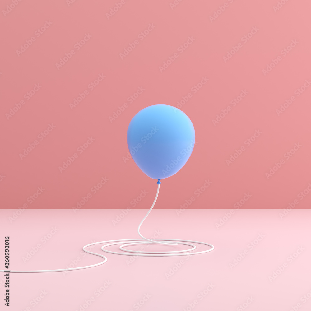 Aufkleber blue balloon on pink background in minimal style. 3d render.