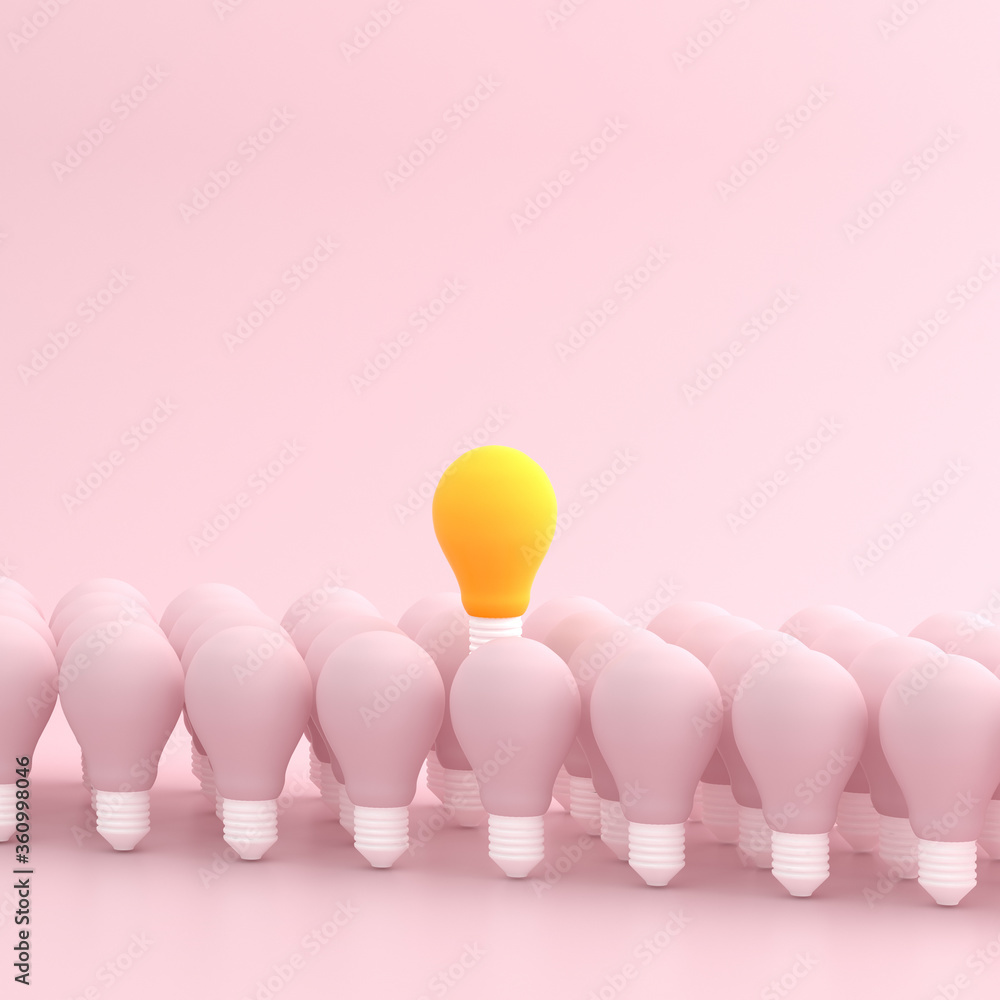 Poster Mock up of floating light bulb above the others. 3D rendering.