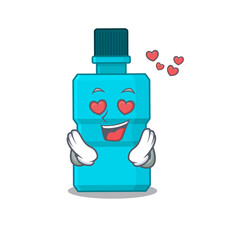 A passionate mouthwash cartoon mascot concept has a falling in love eyes