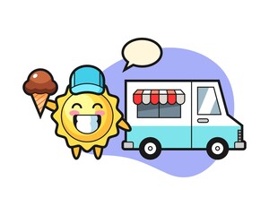 Sun cartoon with ice cream truck