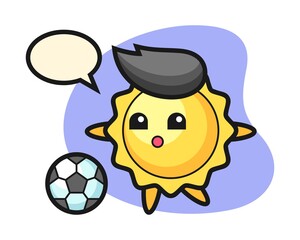 Sun cartoon is playing soccer