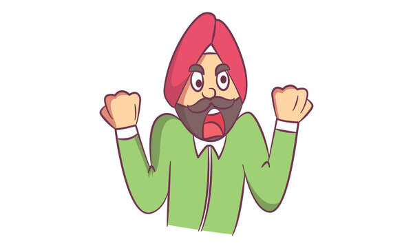 Vector cartoon illustration of angry Punjabi man. Isolated on white  background. Stock Vector | Adobe Stock