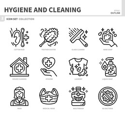 hygiene and cleaning icon set,outline style,vector and illustration