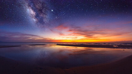 Beautiful nightscape with Starry night and Milky Way Galaxy rising in Kudat Sabah North Borneo....