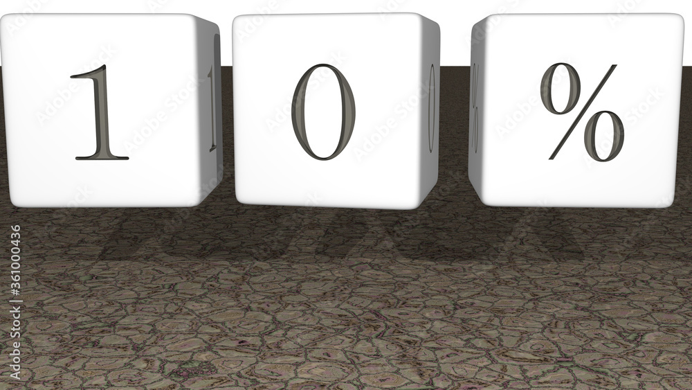 Poster 10% built by dice letters and color crossing for the related meanings of the concept by 3d rendering
