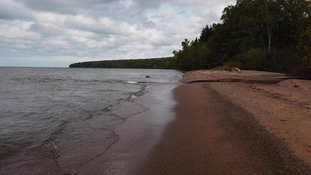 wisconsin hidden beach at lake superior, cloudy afternoon