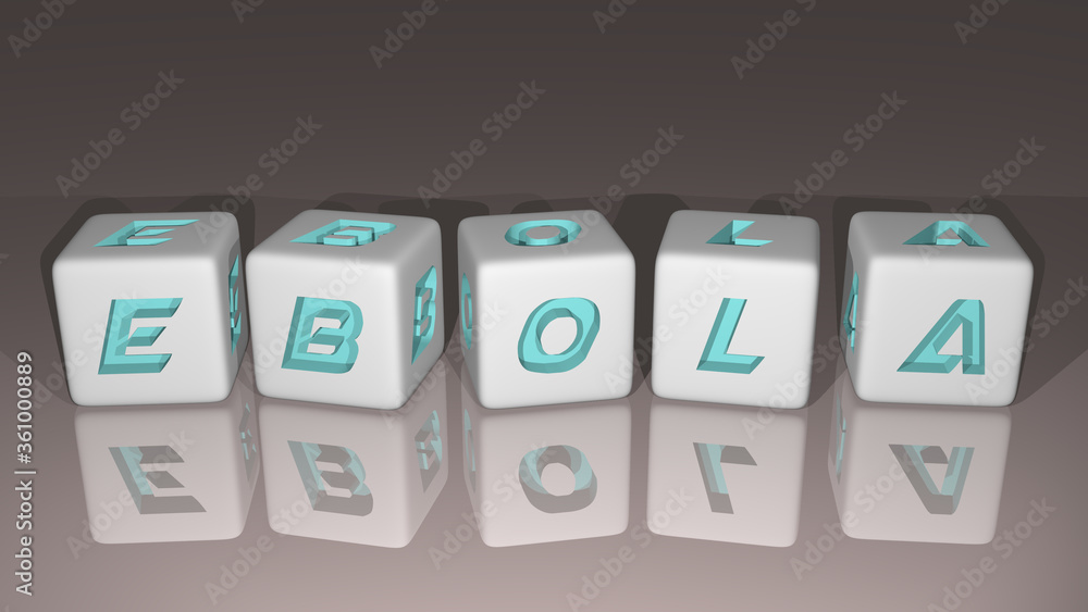 Poster ebola built by dice letters and color crossing for the related meanings of the concept by 3d renderi