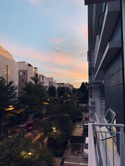 Sunset sky over street