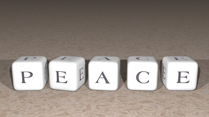 shiny PEACE built by cubic letters from the top perspective, excellent for the concept presentation in 3D illustration. background and beautiful